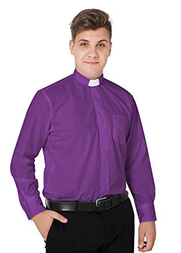 IvyRobes Herren Priesterhemd mit Tab Kollar Kragen Pfarrer Langarm Priester Klerus Hemd Lila 38-39 EU (15) von IvyRobes