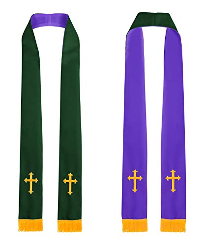 IvyRobes Unisex Erwachsene Reversibel Kirche Klerus Stola mit Goldstickerei Kreuz 229cm Chor Priester Wald Lila von IvyRobes