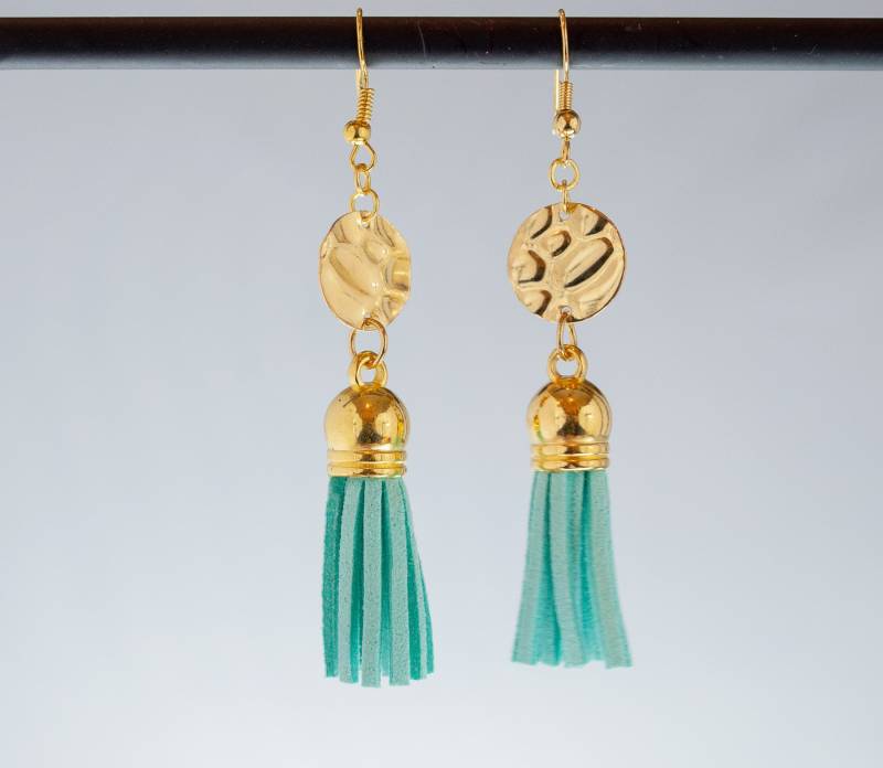 Mint Grün Und Gold Quaste Ohrringe von IvyTreeDesigns