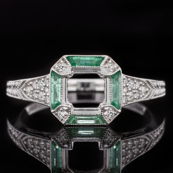 Diamant Smaragd Vintage Style Verlobungsring Einstellung 5mm Rund 5.5mm Art Deco | 9915-Em Diamant Smaragd Vintage Style Verlobungsring Einstellung 5mm Rund 5.5mm Art Deco | 9915-Em von IvyandRoseVintage