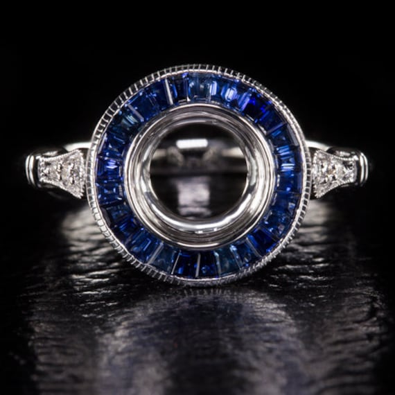 Vintage Diamantschliff Saphir Halo Verlobungsring Setting Antique Deco | 5030C-Bs von IvyandRoseVintage