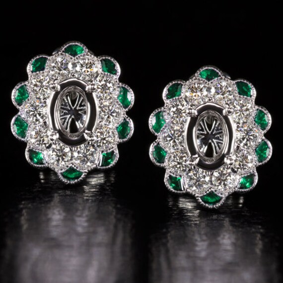 Vintage Style 1Ct G Vs Ex Cut Oval Diamant Smaragd Halo Ohrringfassung | 10505-Em Vintage Style 1Ct G Vs Ex Cut Oval Diamant Smaragd Halo Ohrringfassung | 10505-Em von IvyandRoseVintage