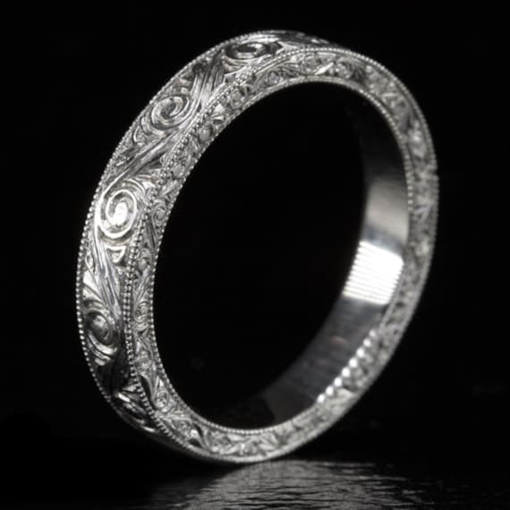 Vintage Style Handgravierte Ehering Stapelring Art Deco 14K Weißgold | 10381 Vintage Style Handgravierte Ehering Stapelring Art Deco 14K Weißgold | 10381 von IvyandRoseVintage