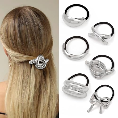 Haargummis für Damen, silberfarbene Metall-Haarmanschetten, Haar-Accessoires, elastische Haargummis, Pferdeschwanz-Manschette, Haarbänder für dickes und dünnes Haar von Ivyu