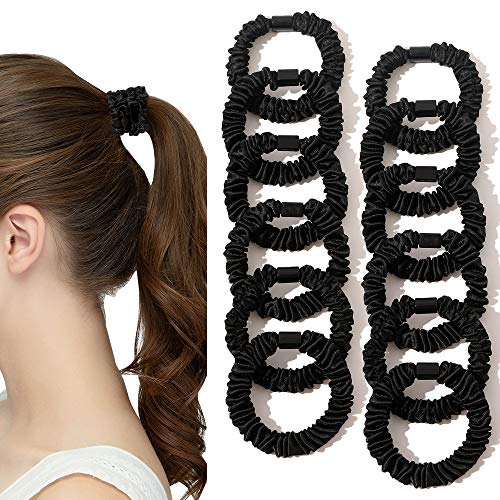 Satin-Haargummis aus Seide, schwarz, klein, Mini-Haargummi für Damen, dickes Haar-Accessoire, niedlich, weich, rutschfest, Pferdeschwanz-Halter für lockiges Haar, keine Beschädigung, Geschenk für Satin-Haargummis aus Seide, schwarz, klein, Mini-Haargummi für Damen, dickes Haar-Accessoire, niedlich, weich, rutschfest, Pferdeschwanz-Halter für lockiges Haar, keine Beschädigung, Geschenk für von Ivyu