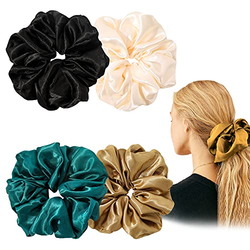 Seiden-Haargummis für Frauen – 4 Stück Übergröße weiche große Scrunchies für Frauen Ligas Para El Cabello De Mujer Dekorationen, große süße Slip-Haargummis, elastisches Pferdeschwanz-Haarband-Set, Halter, Haar-Accessoires, Geschenk für Mädchen von Ivyu