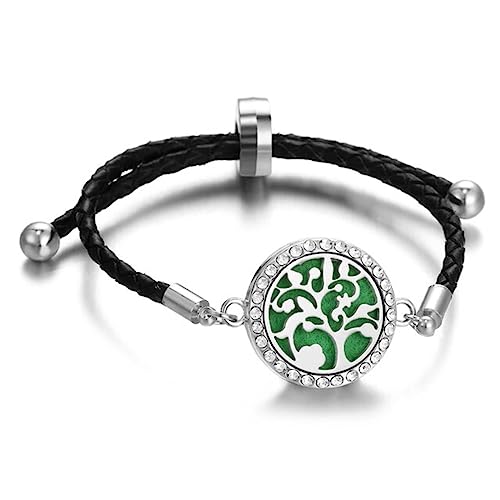 IxapA Armbänder Baum des Lebens Aromatherapie-Armband DIY Kristall verstellbares geflochtenes Lederarmband Schnalle Frauen Diffusor Medaillon Armband Schmuck (Color : 3) von IxapA
