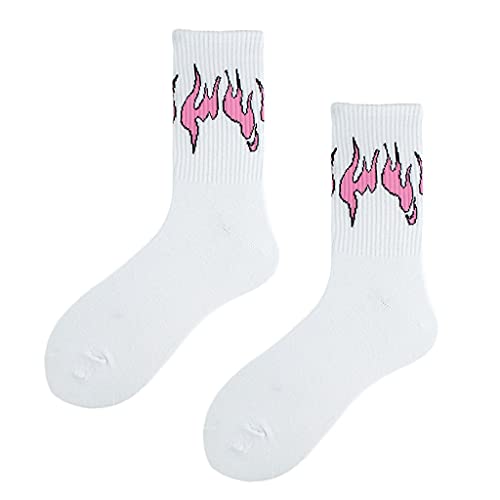 Ixkbiced Harajuku Unisex Flammendruck Crew Socken Hip Hop Kontrastfarbe Skateboard Strumpfwaren von Ixkbiced