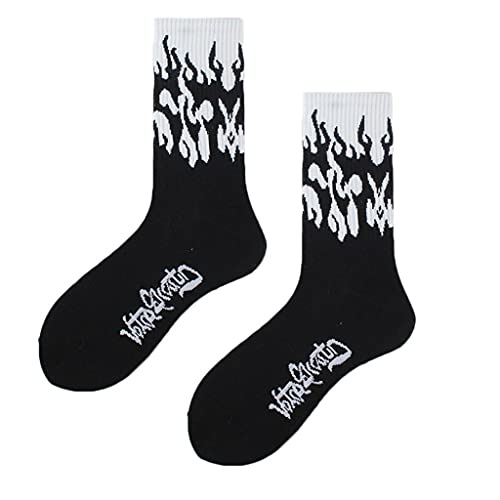 Ixkbiced Harajuku Unisex Flammendruck Crew Socken Hip Hop Kontrastfarbe Skateboard Strumpfwaren von Ixkbiced