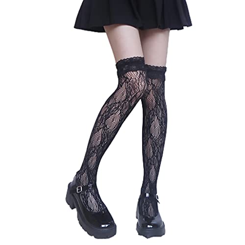 Ixkbiced Japanische Damenstrümpfe mit Rüschen, lange Strümpfe mit Spitze, Lolita-Overknee-Socken von Ixkbiced