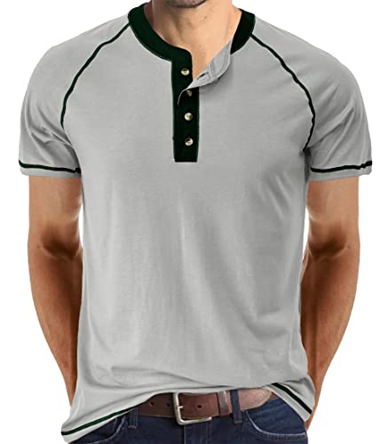 Herren-T-Shirt, Baumwolle, Henley-Shirt, lässig, modisch, Grau (1), L von IyMoo