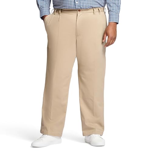 IZOD Große und hohe Performance-Stretch-Faltenhose für Herren., Cederwood Khaki, 48W / 32L von Izod