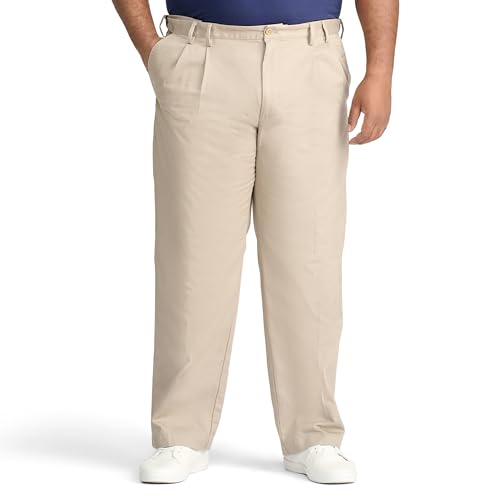 IZOD Herren Big-and-Tall American Chino Double Pleated Pants Doppelt gefaltete amerikanische Chinohose, Khaki, 46W / 30L von Izod