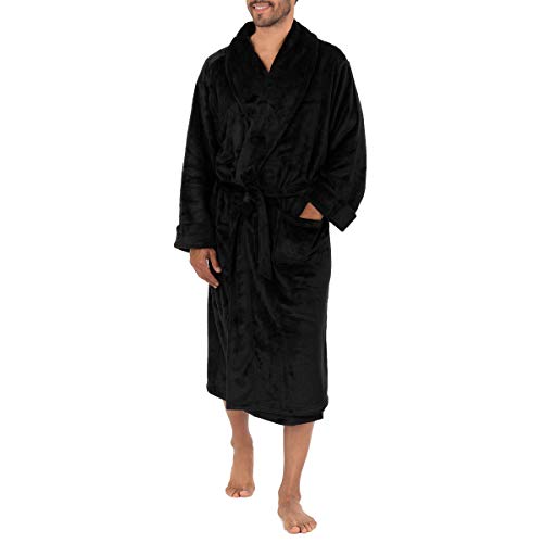 IZOD Herren Comfort-Soft Fleece Robe Bademantel, Schwarz, Einheitsgröße von Izod