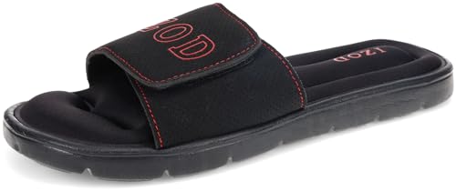 Izod Herren Memory Foam Sandale Klettverschluss Verstellbare Sport Slide Größe 41 bis 46, schwarz/red, 45/46 EU von Izod