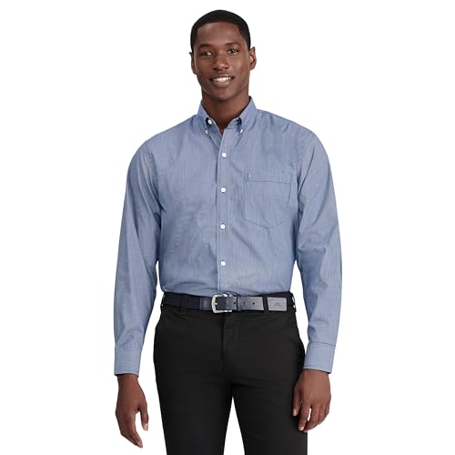 IZOD Herren Performance Comfort Langarm Plaid Button Down Hemd, Blau (Estate Blue), L von Izod