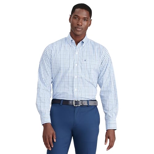Izod Herren Performance Comfort Langarm Plaid Hemd mit Button-Down-Kragen, Türkisches Meer, L von Izod