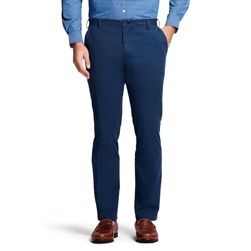 IZOD Herren Saltwater Stretch-Chinohose mit Flacher Vorderseite, Gerade Passform Lässige Hose, Cadet Navy Strt, 38W / 32L von Izod