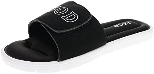 IZOD Herren Sandale aus Memory-Schaum, Klettverschluss, verstellbar, Sport Slide, Größe 40 bis 47, schwarz / weiß, 41/43 EU von Izod