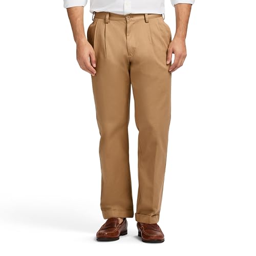 Izod Herren American Chino Double Pleated Classic Fit Pant Hose, Englisches Khaki, 36 W / 32 L von Izod