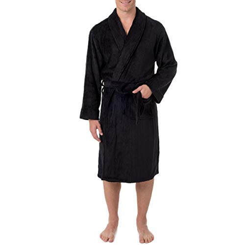 IZOD Herren Comfort-Soft Fleece-Drop Needle Bathrobe Bademantel, Schwarz, Einheitsgröße von Izod