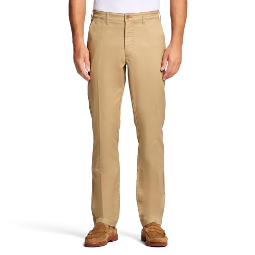 Izod Herren Performance-Stretch-Chinohose mit Gerader Passform und Flacher Vorderseite Lässige Hose, Zedernholz Khaki Braun, 34W / 34L von Izod