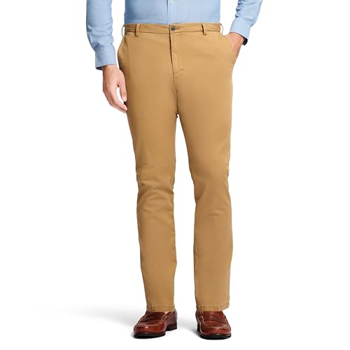 Izod Herren Saltwater Stretch Flat Front Straight Fit Chino Pant Lässige Hose, Cognac, 30W / 32L von Izod