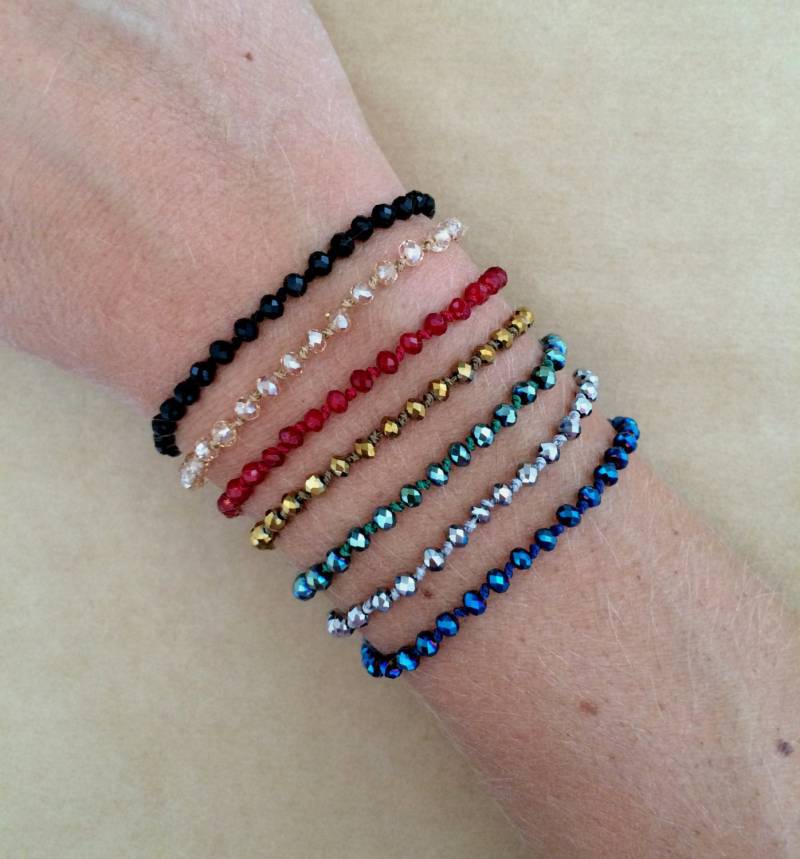 Funkelnde Facettierte Rondelle Kristallglas Perle Freundschaftsarmband - Verstellbares Armband Funkelnde Facettierte Rondelle Kristallglas Perle Freundschaftsarmband - Verstellbares Armband von IzouBijoux