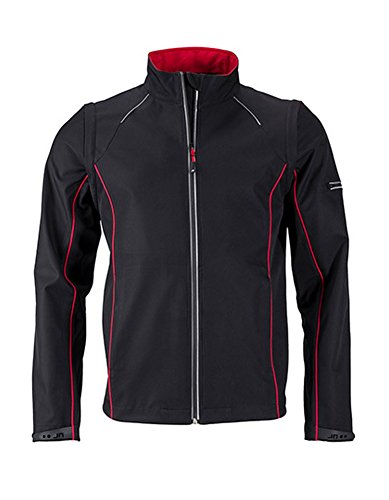 Men`s Zip-Off Softshell Jacket, Größe:L, Farbe:Black-Red von J+N