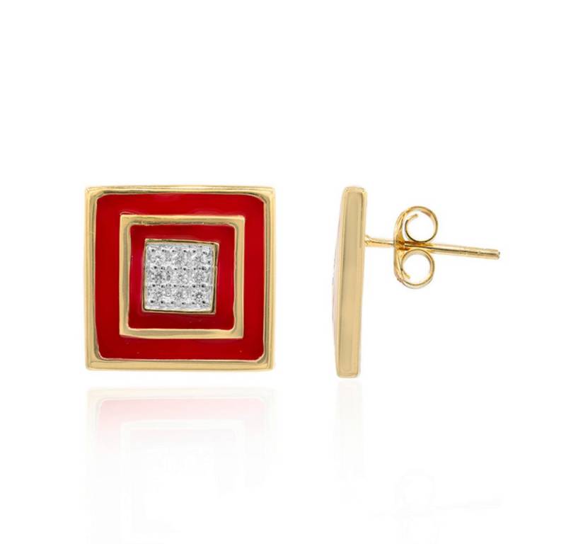 Cavill Ohrring-Set Zirkon Silberohrringe Damen, vergoldet, 0,21 ct rote Steine, modern (2-tlg) von Cavill