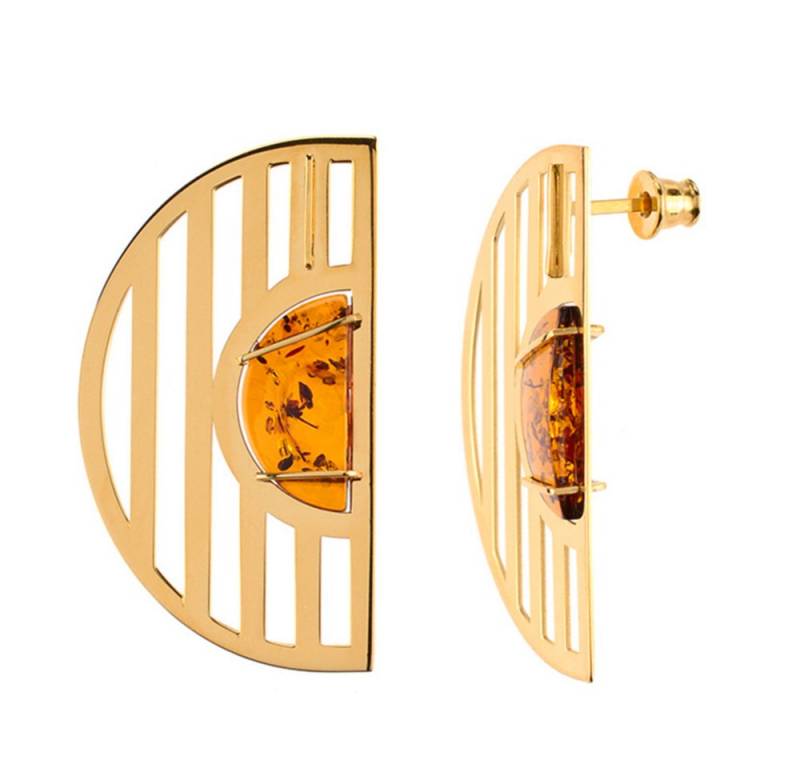 Cavill Ohrring-Set Cavill Cognac-Bernstein Ohrringe 2,7 ct, vergoldet, Halbmond 38 mm (2-tlg) von Cavill