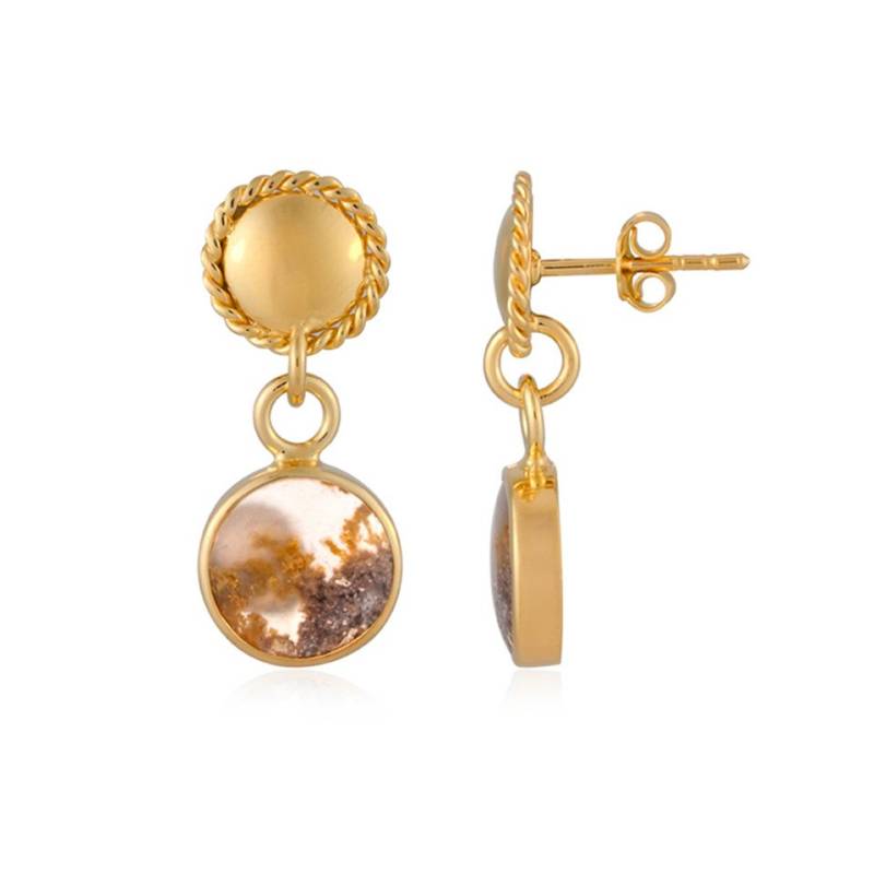 Cavill Ohrring-Set Moosachat Ohrringe Damen 4,2 ct Silber 925 Goldplattiert 25 mm (2-tlg) von Cavill