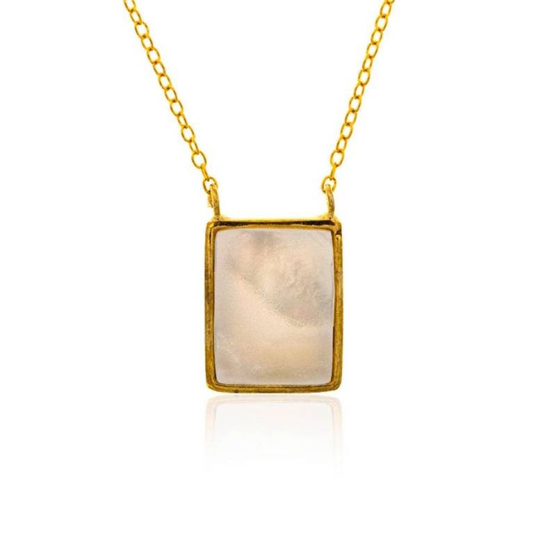 Cavill Silberkette Cavill Perlmutt 925er Silber vergoldet, Baguette Anhänger 13x10 mm (1-tlg) von Cavill