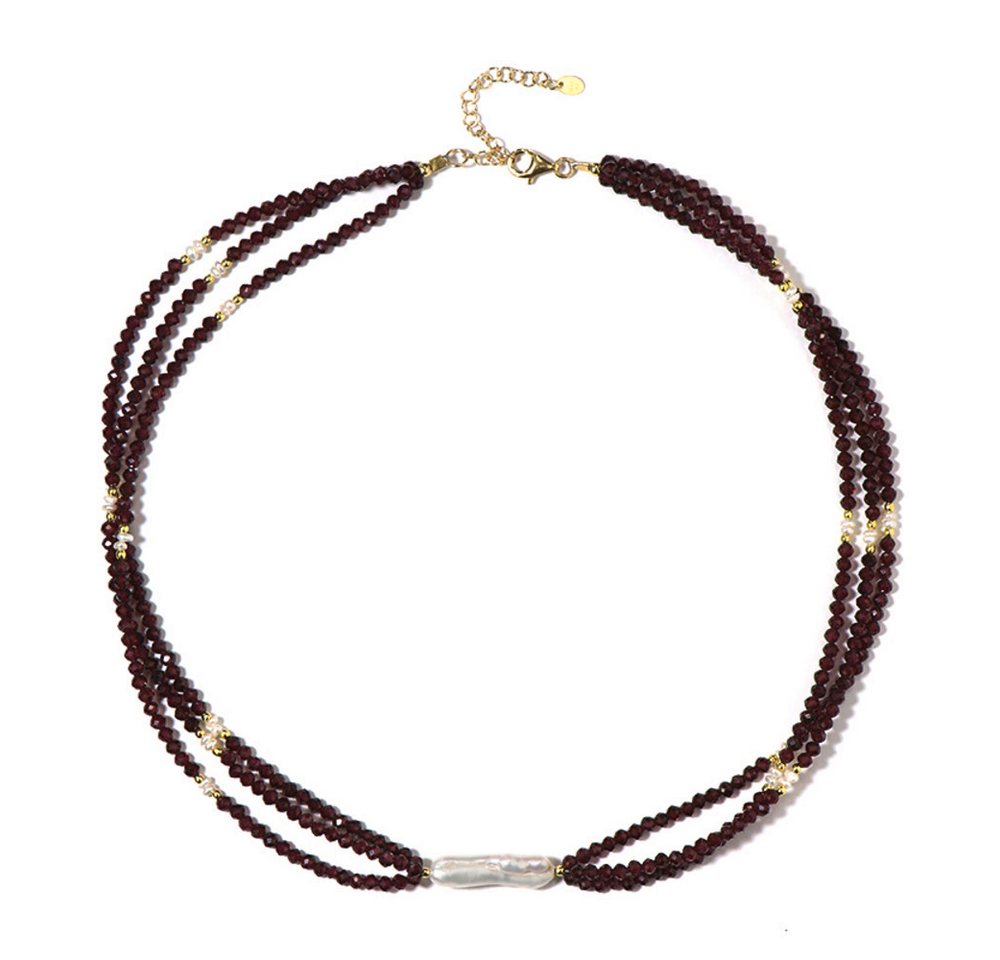 Cavill Silberkette Cavill Silberhalskette 91,90 ct Granat & Perlen, vergoldet, elegant (1-tlg) von Cavill