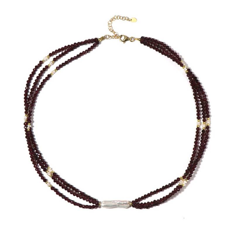 Cavill Silberkette Cavill Silberhalskette 91,90 ct Granat & Perlen, vergoldet, elegant (1-tlg) von Cavill