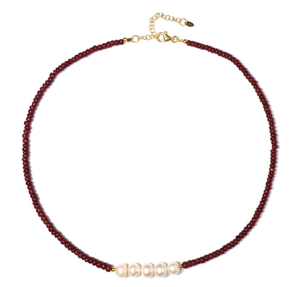 Cavill Silberkette Cavill 0,68 ct Rubin & Süßwasserperlen, 925er Silber Vergoldet (1-tlg) von Cavill