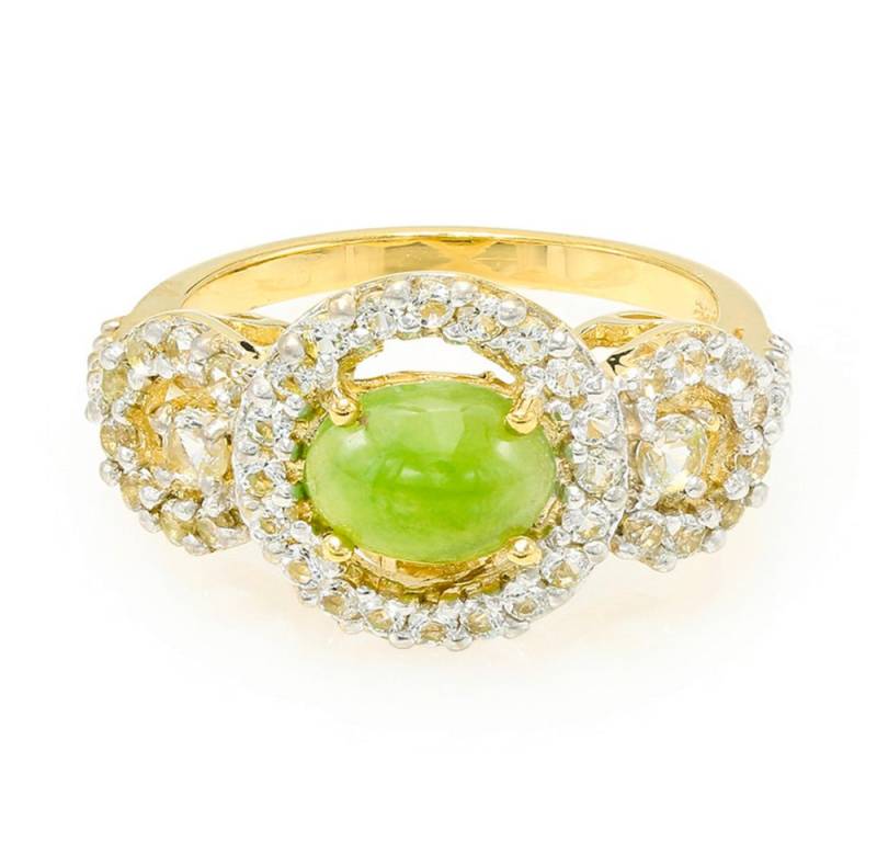 Cavill Silberring 1,7 ct Chrysopras Oval Grün Ring, Sterlingsilber goldplattiert Damen (1-tlg) von Cavill