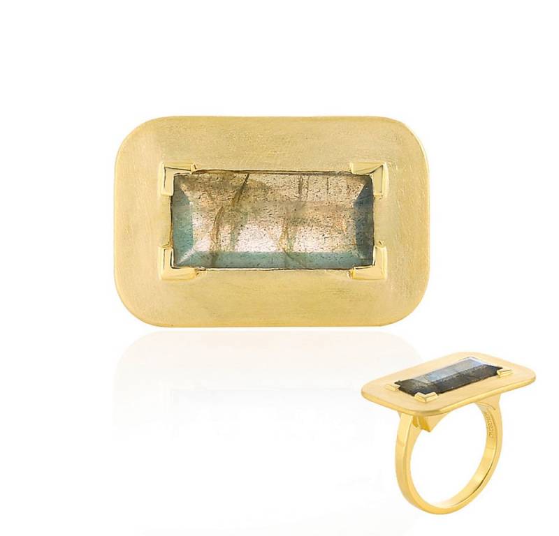 Cavill Solitärring Cavill Labradorit Ring 3,15 ct, Baguetteschliff, vergoldetes Silber (1-tlg) von Cavill