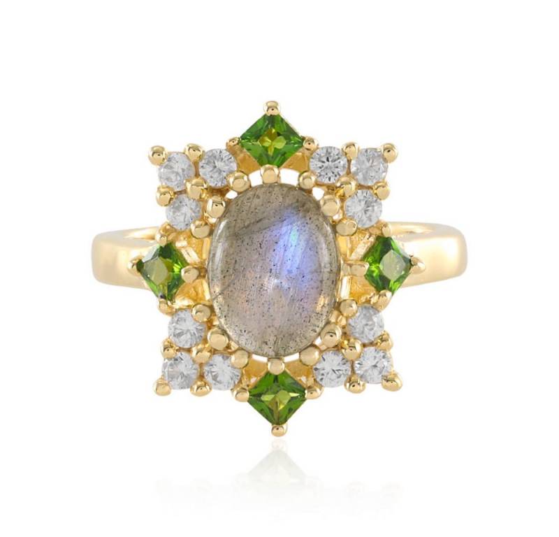 Cavill Silberring Cavill Labradorit Ring 1,94 ct, vergoldetes 925er Silber, floral (1-tlg) von Cavill