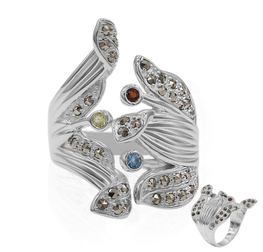 Cavill Silberring Edelsteinring 0,53 ct Silber mit Topas, Peridot, Granat & Markasit (1-tlg) von Cavill