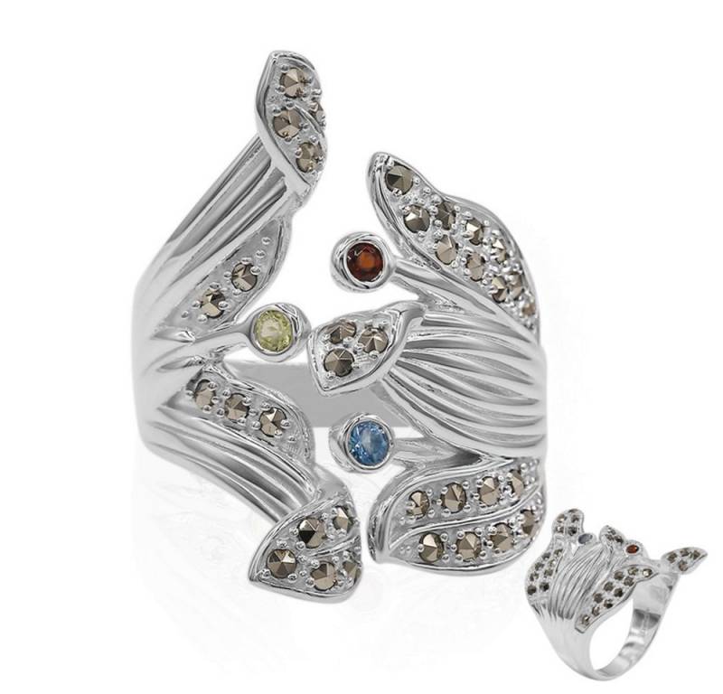 Cavill Silberring Edelsteinring 0,53 ct Silber mit Topas, Peridot, Granat & Markasit (1-tlg) von Cavill