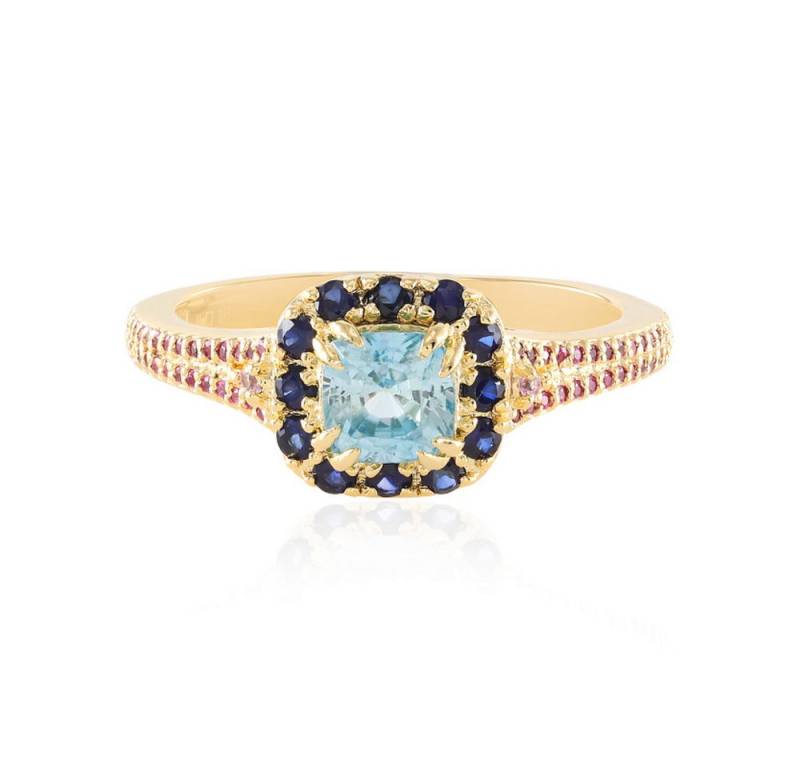 Cavill Silberring Cavill Ring 2,2 ct Zirkon, blau-rosa Saphire, vergoldet Sterlingsilber (1-tlg) von Cavill