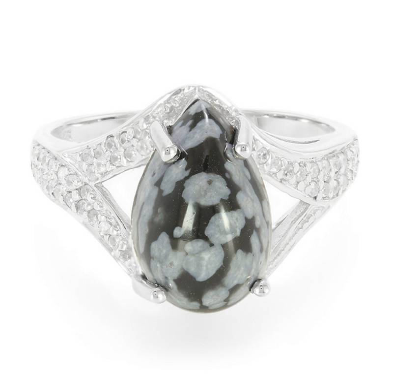 Cavill Silberring Silberring 4,10 ct Schneeflocken-Obsidian, 0,34 ct Zirkone, Damen (1-tlg) von Cavill