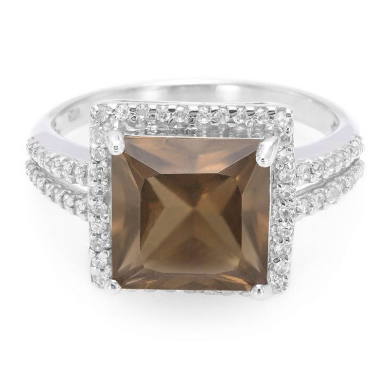 Cavill Silberring Rauchquarz Ring 3,4 ct, 0,46 ct Zirkon, 925 Silber, Größe 17 (1-tlg) von Cavill