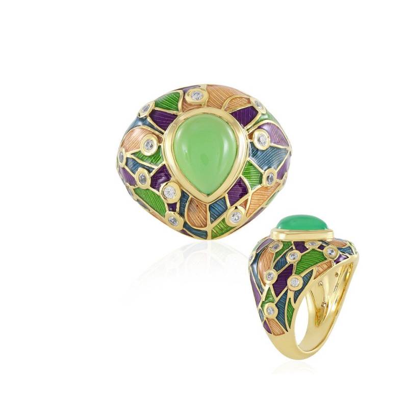 J Classics Silberring Ring aus brasilianischem grünem Chalcedon, vergoldet, 2,7ct (1-tlg) von J Classics