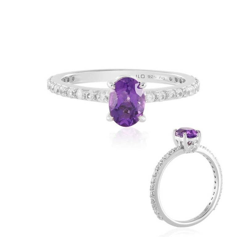 Cavill Silberring Cavill Ring 925 Silber platinbeschichtet Amethyst 0,6 ct Violett Oval (1-tlg) von Cavill