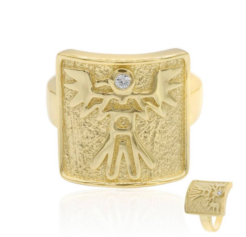 Cavill Silberring Cavill Sterlingsilberring vergoldet, 0,04 ct Zirkon, breit, rund (1-tlg) von Cavill