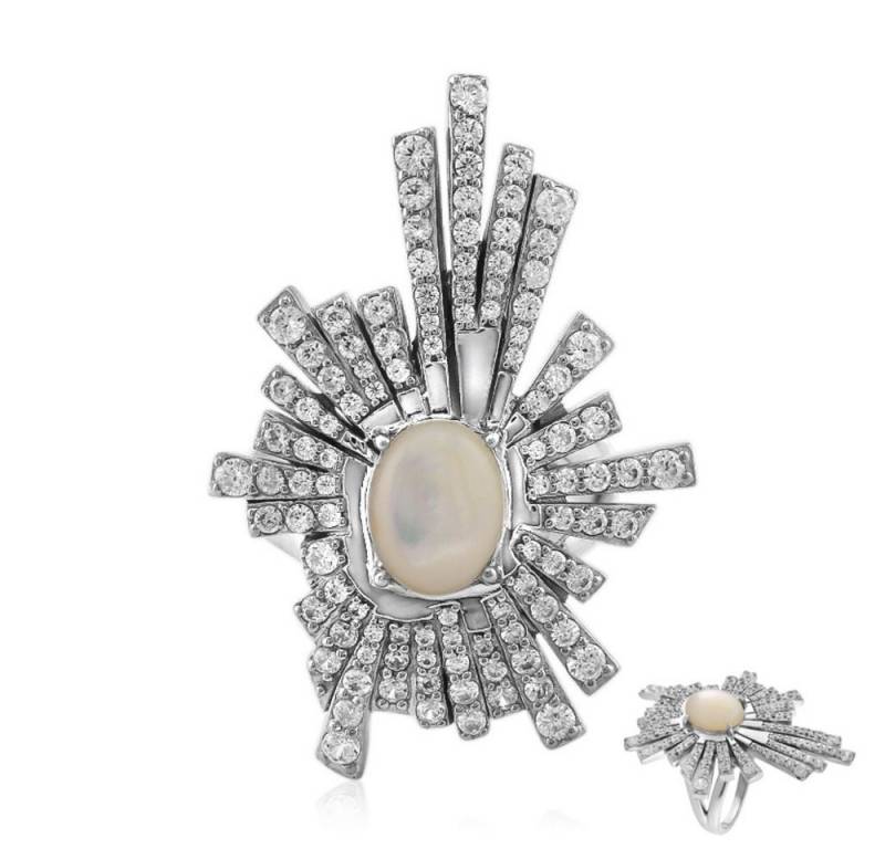 Cavill Silberring Cavill Ring 1,94 ct Zirkon Platin Silber Perlmutt Echt Schmuck (1-tlg) von Cavill