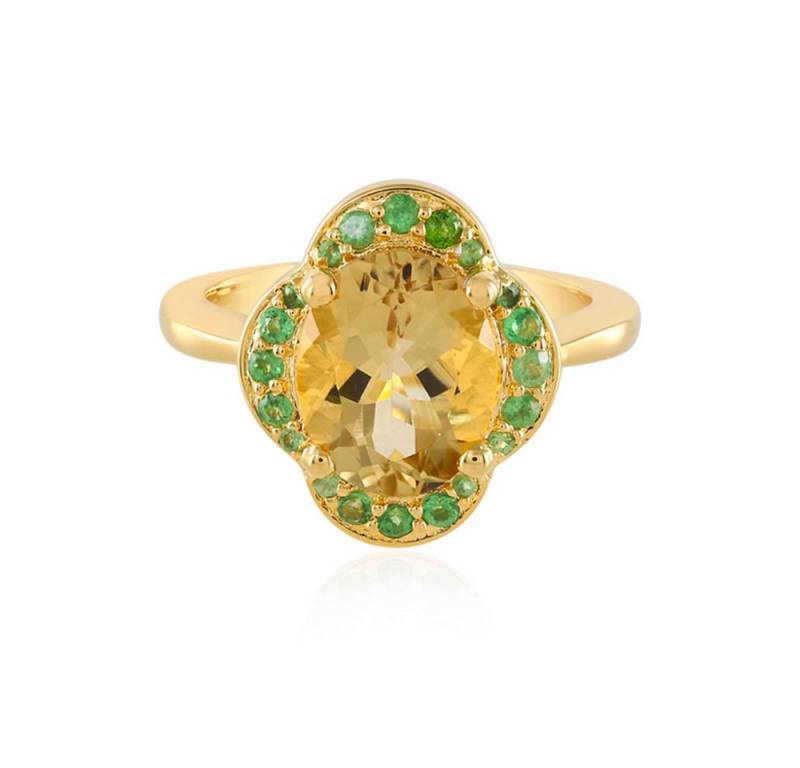 Cavill Silberring Gelber Beryll Ring 2,1 ct, Tsavorit Halo, Sterling Silber vergoldet (1-tlg) von Cavill