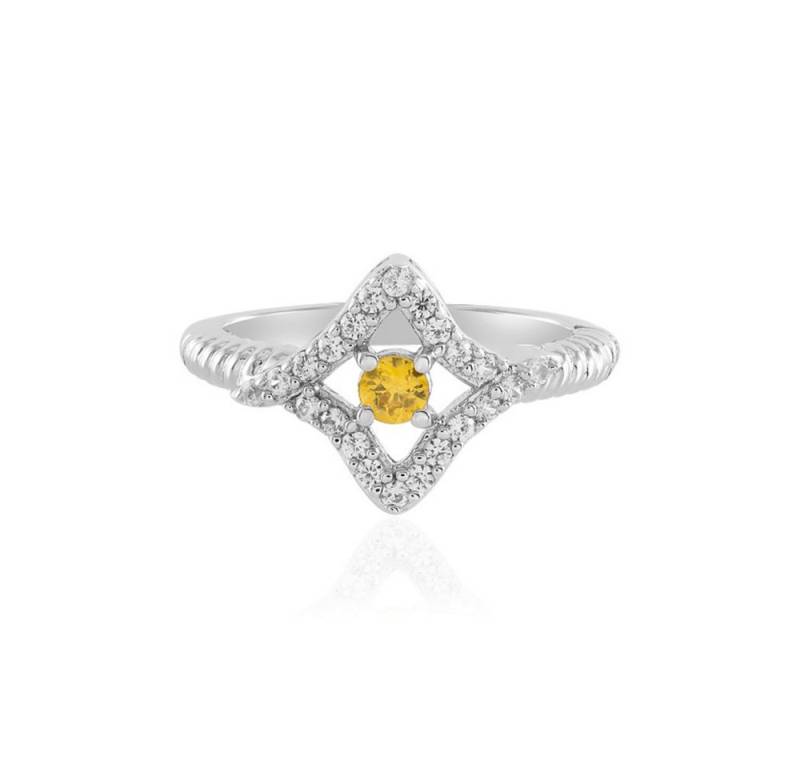 Cavill Silberring Gelber Saphir Ring 0,109 ct, Zirkon Pavé, 925er Silber platiniert (1-tlg) von Cavill